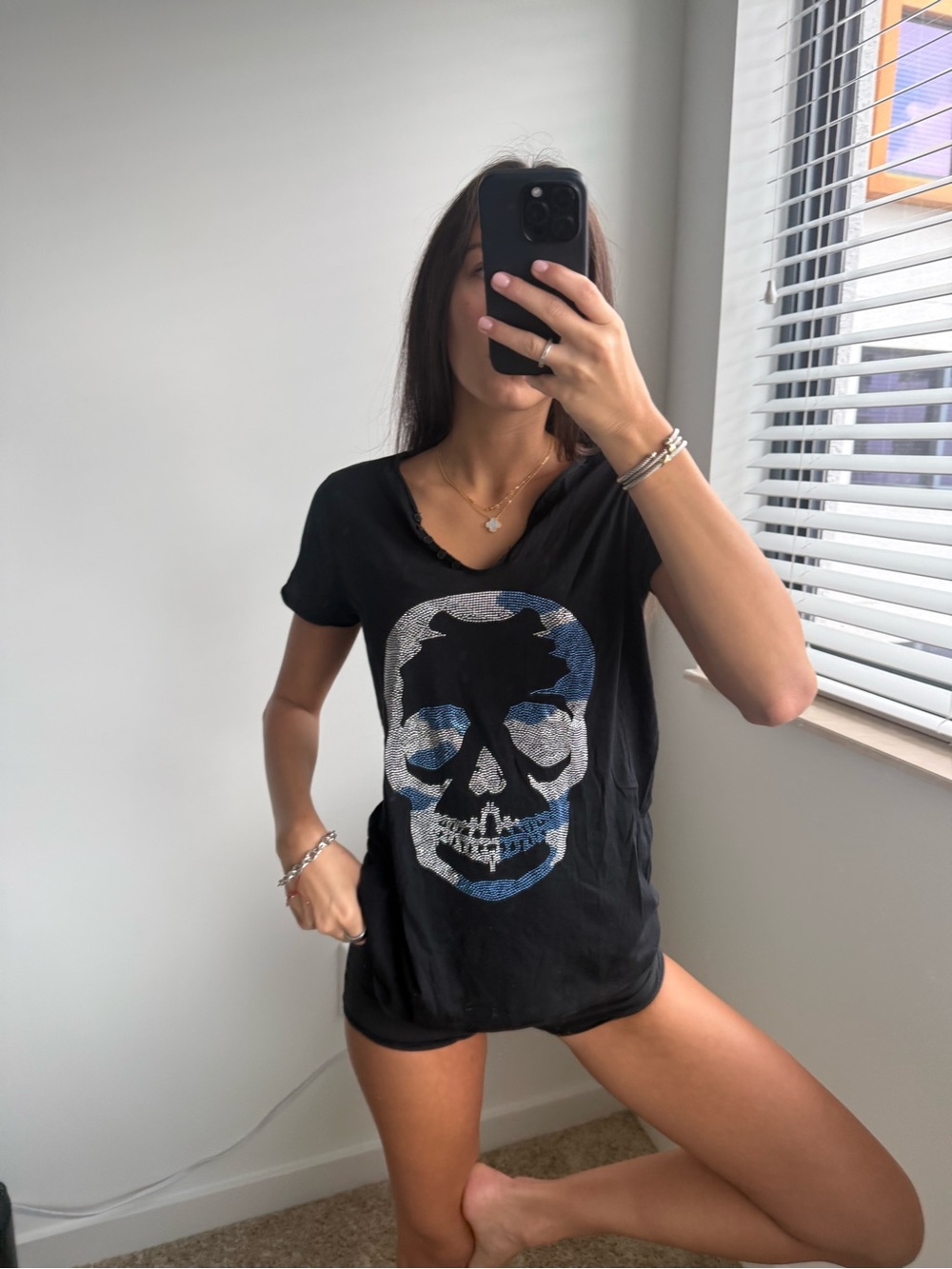 Zadig & Voltaire navy Short-Sleeve Skull Tee with Blue/Silver Accents
